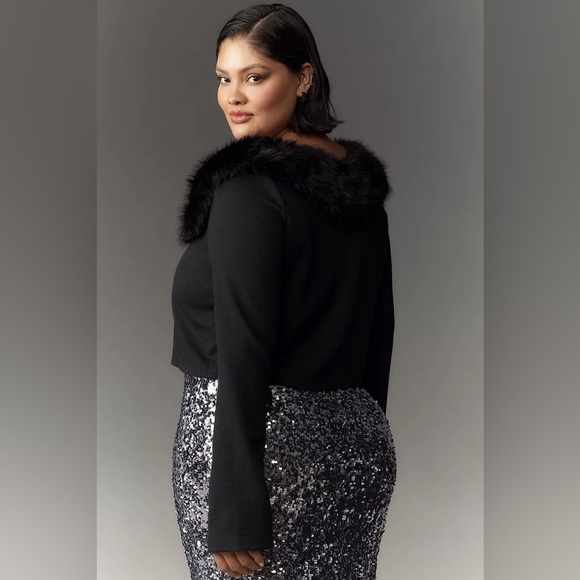 NWT! Maeve Faux-Fur Collar Crop Cardigan Sweater - Size Medium 🏀 - Picture 6 of 12